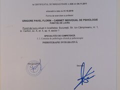 Anexa la certificat de inregistrare cabinet individual Grigore Pavel Florin